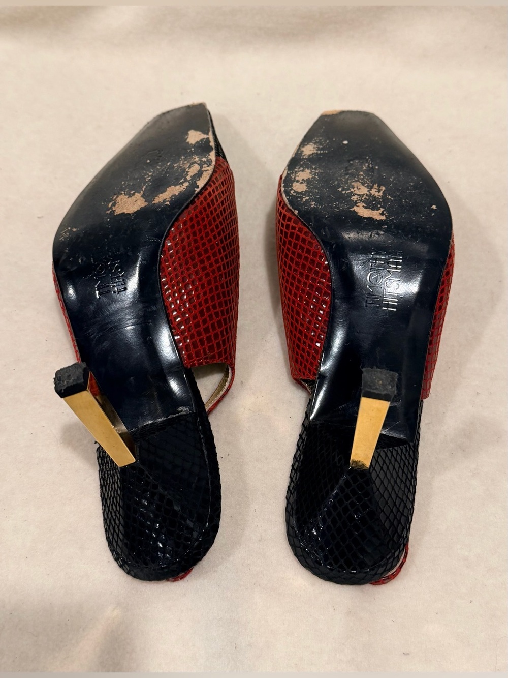 Vintage 1990s Timothy Hitsman Women’s Slingback Heels in Red & Black Size 9 - Picture 6 of 12